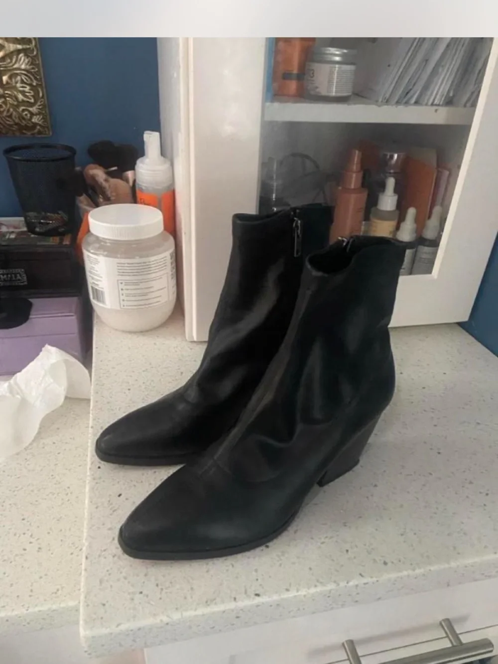 Women's Black Pointed Toe Ankle Booties with Side Zip